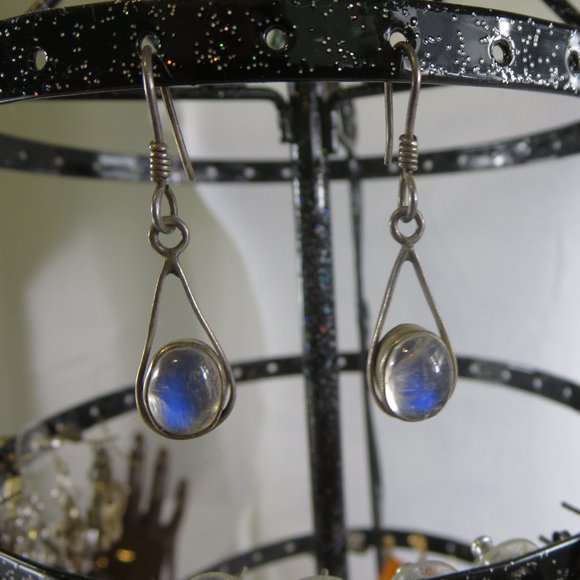 Vintage Jewelry - Vintage Sterling Silver Fluorite Hook Earrings